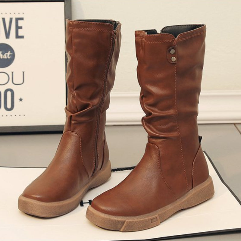 Women's Slouchy Mid Calf Boots Chunky Flat Sole Casual Everyday Fashion