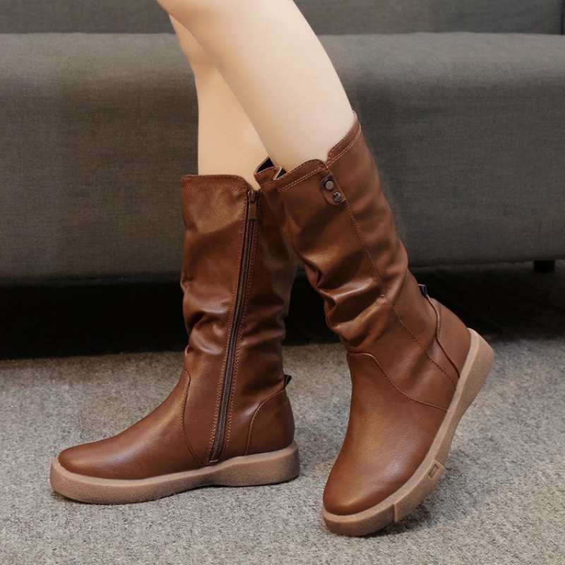 Women's Slouchy Mid Calf Boots Chunky Flat Sole Casual Everyday Fashion