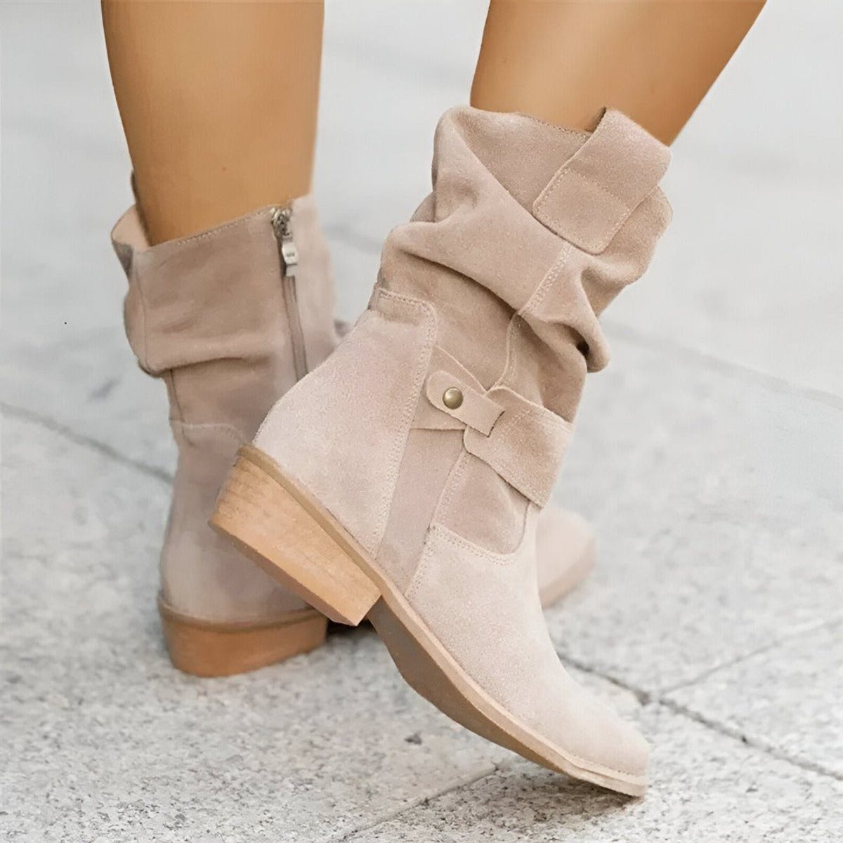 Women's Slouchy Mid-Calf Boots Block Heel Stylish Strap Detail Casual