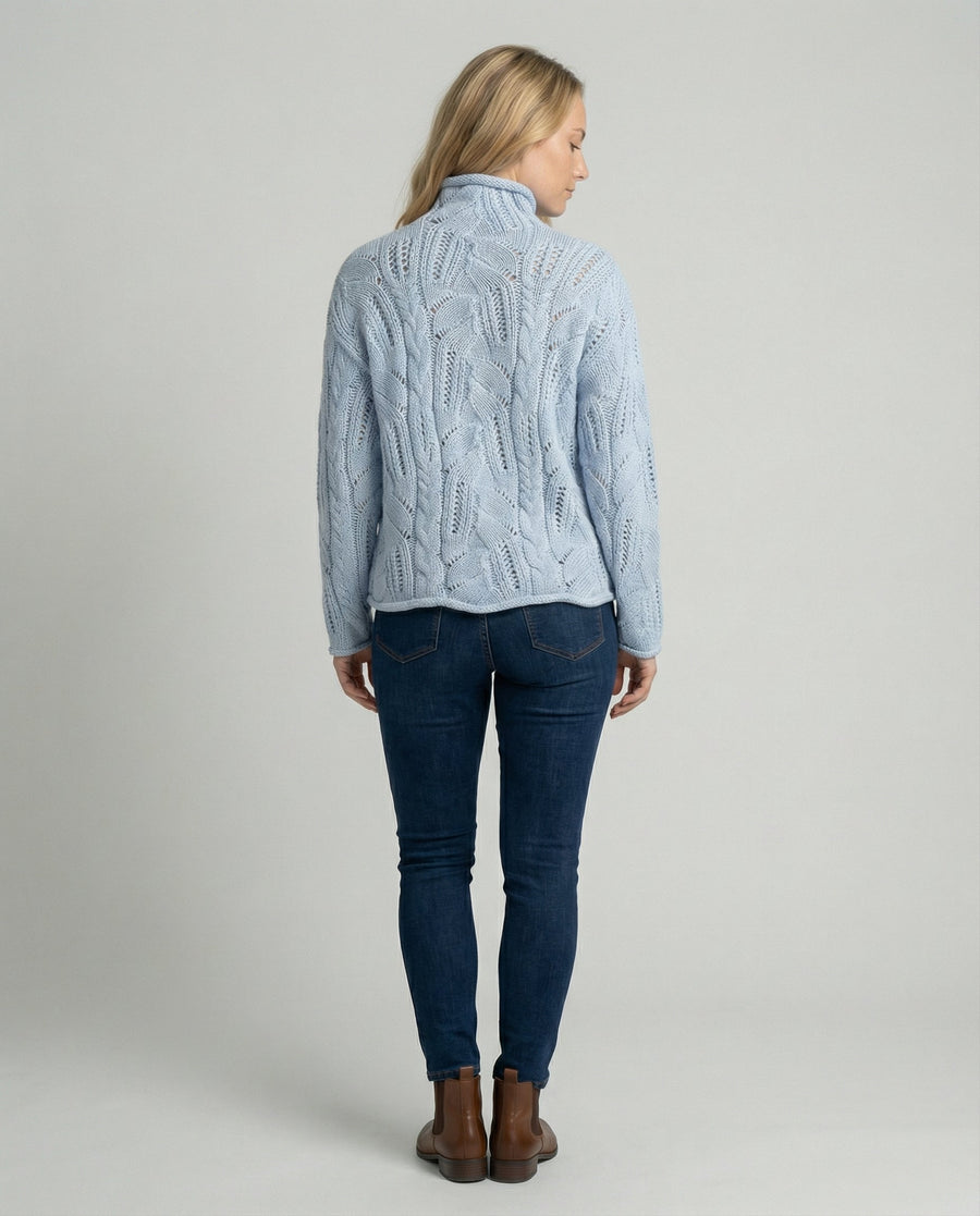 Women's Turtleneck Sweater Long Sleeve Pointelle Knit Cozy Casual