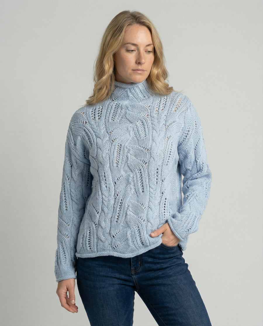 Women's Turtleneck Sweater Long Sleeve Pointelle Knit Cozy Casual