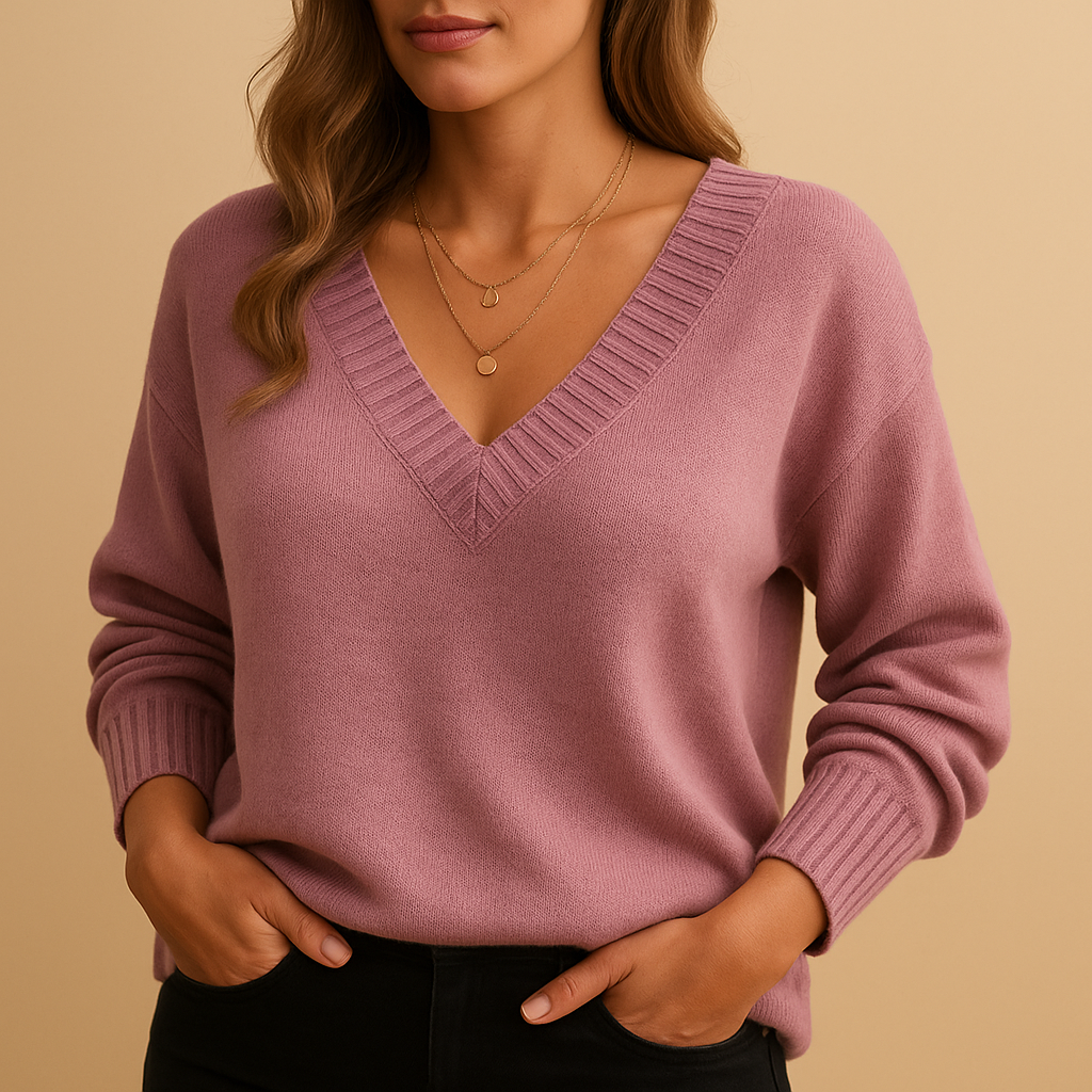Women's Knit Sweater Ribbed V-Neckline Long Sleeve Casual Everyday
