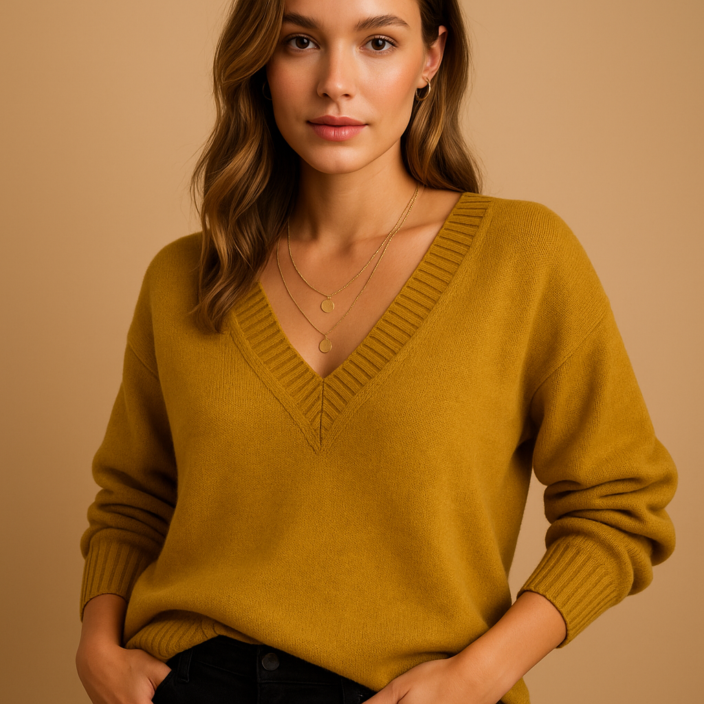 Women's Knit Sweater Ribbed V-Neckline Long Sleeve Casual Everyday