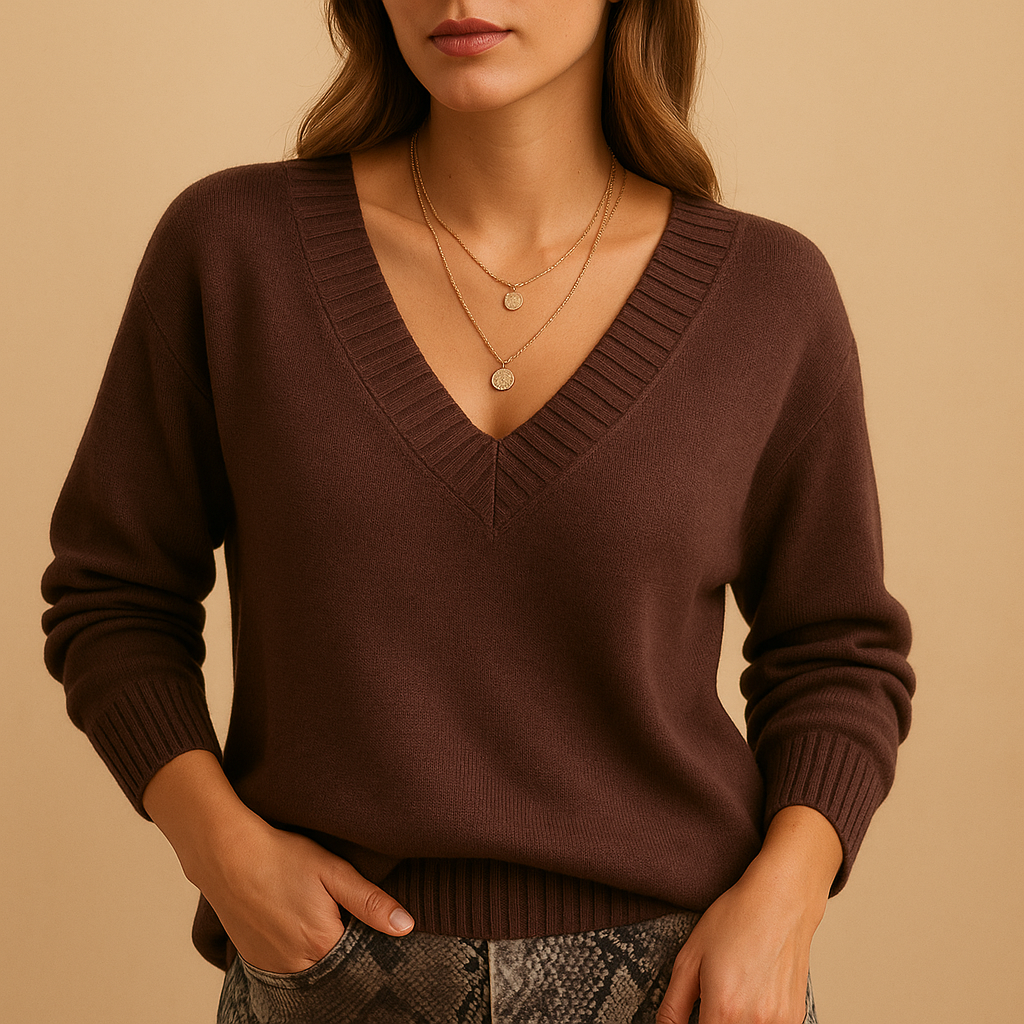 Women's Knit Sweater Ribbed V-Neckline Long Sleeve Casual Everyday