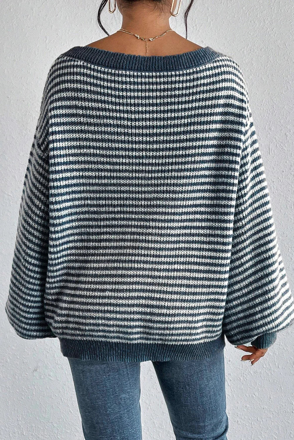 Women's Knit Sweater Off-Shoulder Voluminous Sleeves Cozy Casual