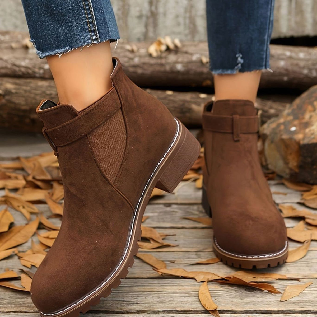 Women's Suede Ankle Boots Block Heel Buckle Strap Stylish Everyday Wear
