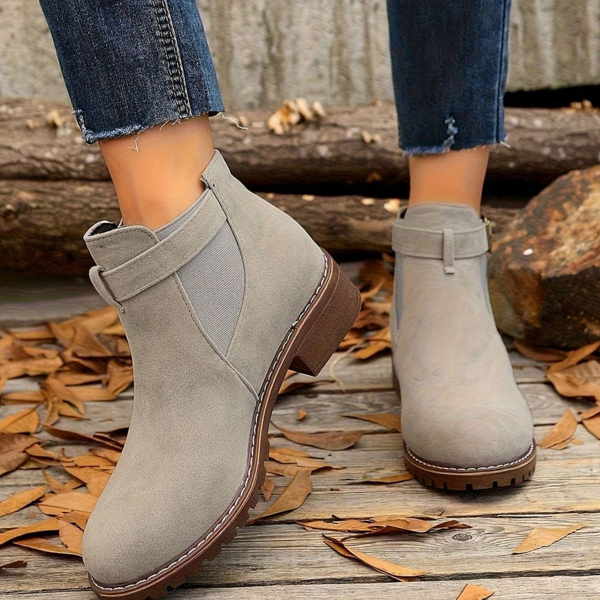 Women's Suede Ankle Boots Block Heel Buckle Strap Stylish Everyday Wear