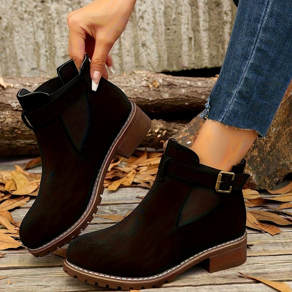 Women's Suede Ankle Boots Block Heel Buckle Strap Stylish Everyday Wear