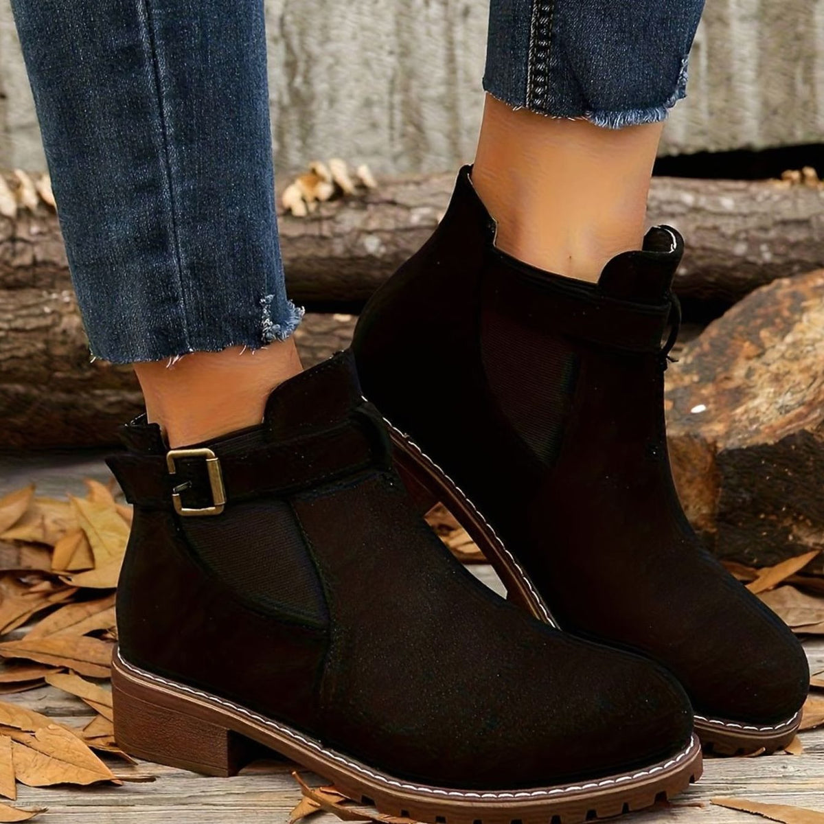 Women's Suede Ankle Boots Block Heel Buckle Strap Stylish Everyday Wear