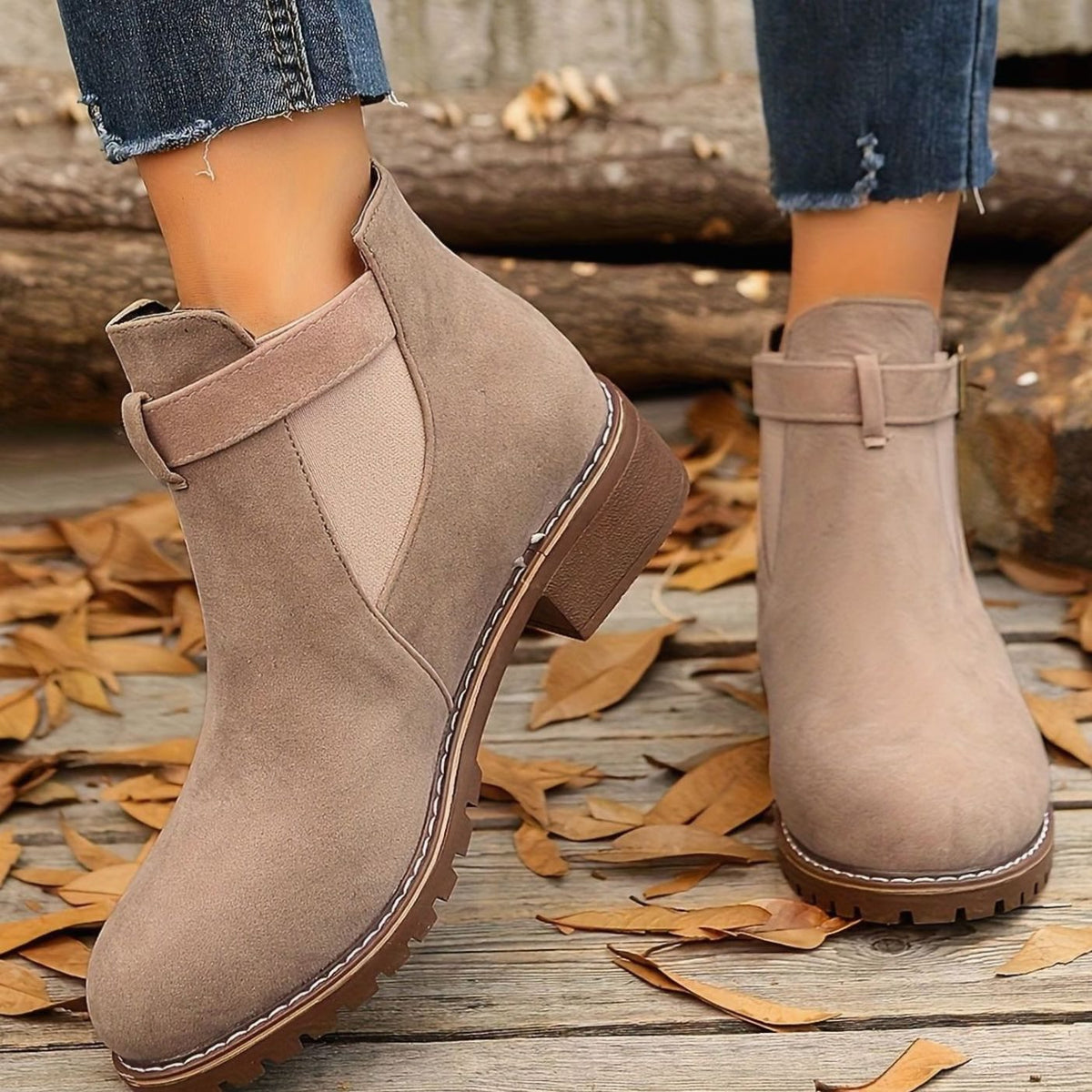 Women's Suede Ankle Boots Block Heel Buckle Strap Stylish Everyday Wear