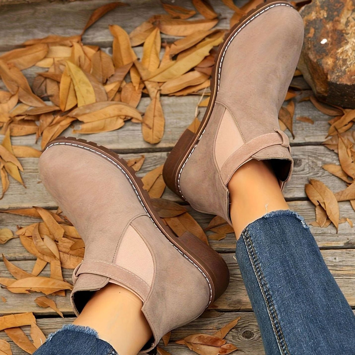 Women's Suede Ankle Boots Block Heel Buckle Strap Stylish Everyday Wear