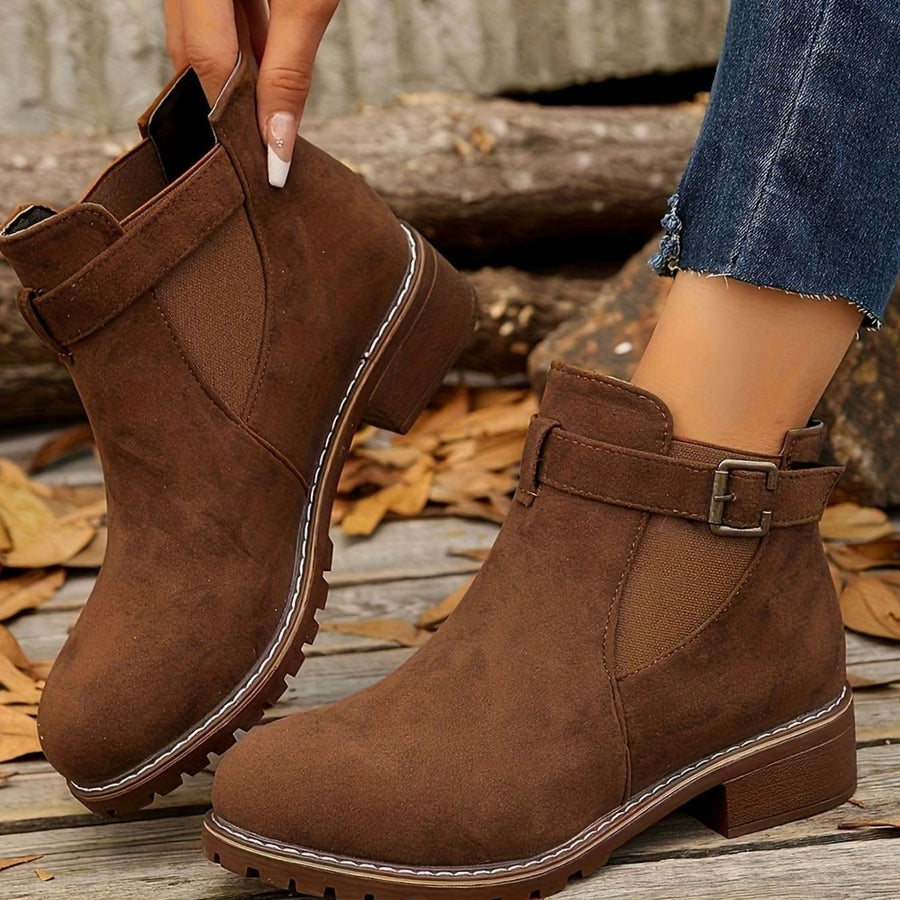 Women's Suede Ankle Boots Block Heel Buckle Strap Stylish Everyday Wear