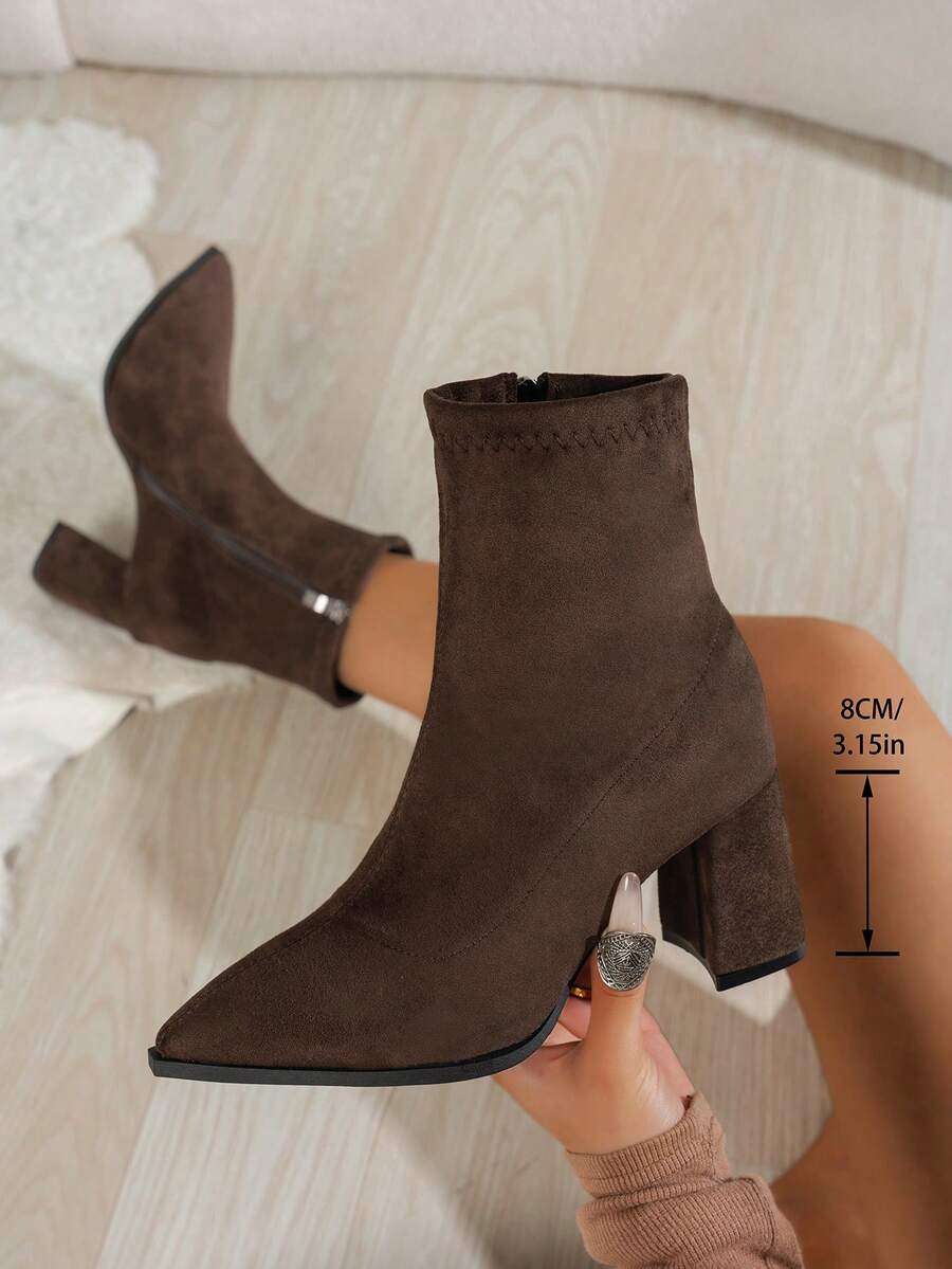 Women's Suede Ankle Boots Block Heel Pointed Toe Stylish Footwear
