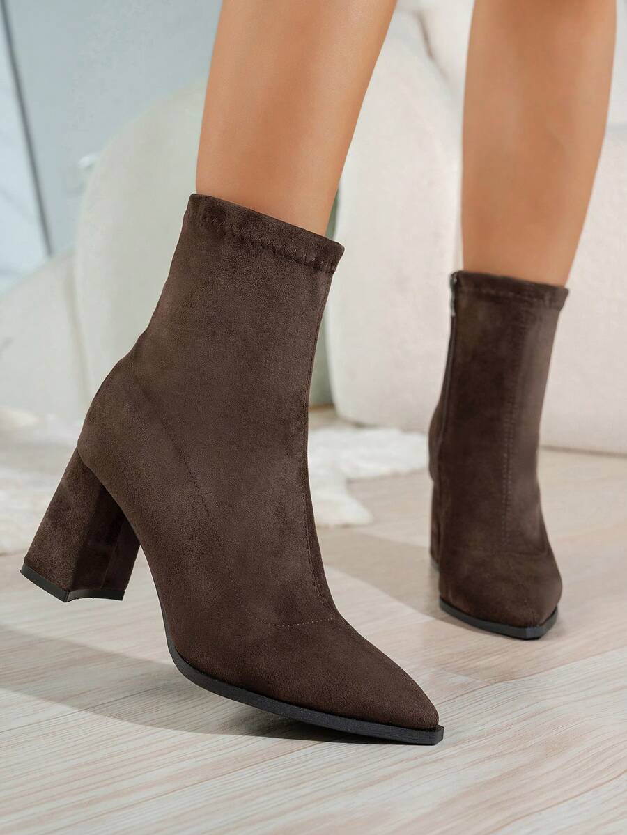 Women's Suede Ankle Boots Block Heel Pointed Toe Stylish Footwear
