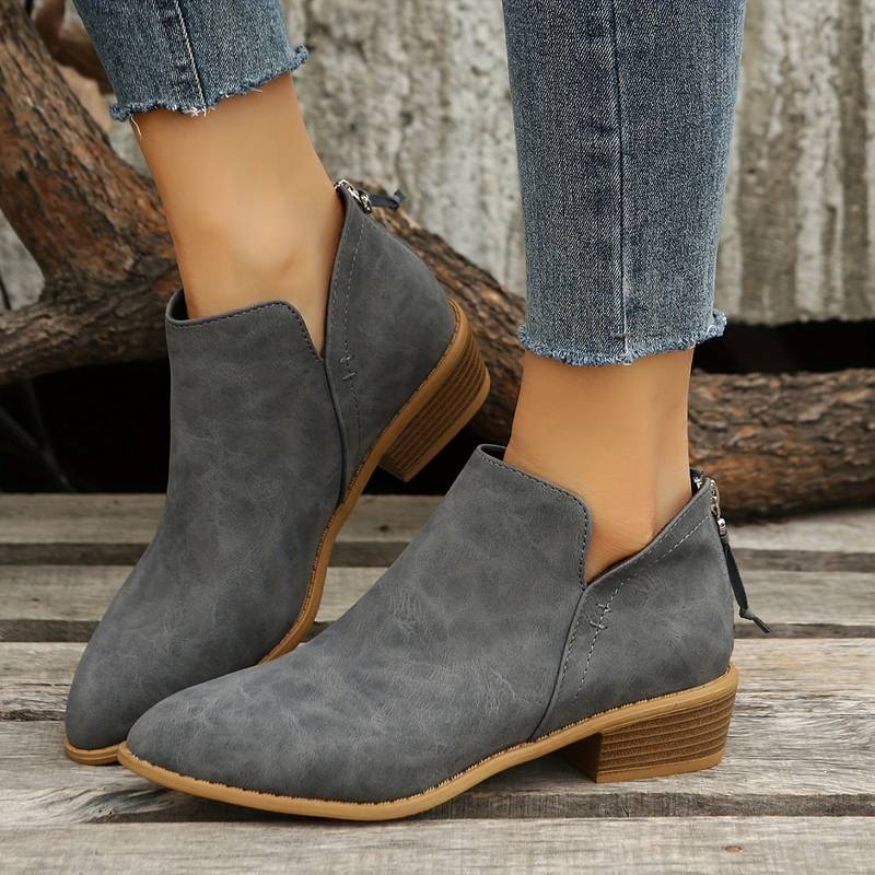 Women's Suede Ankle Boots Pointed Toe Block Heel Stylish Everyday Wear