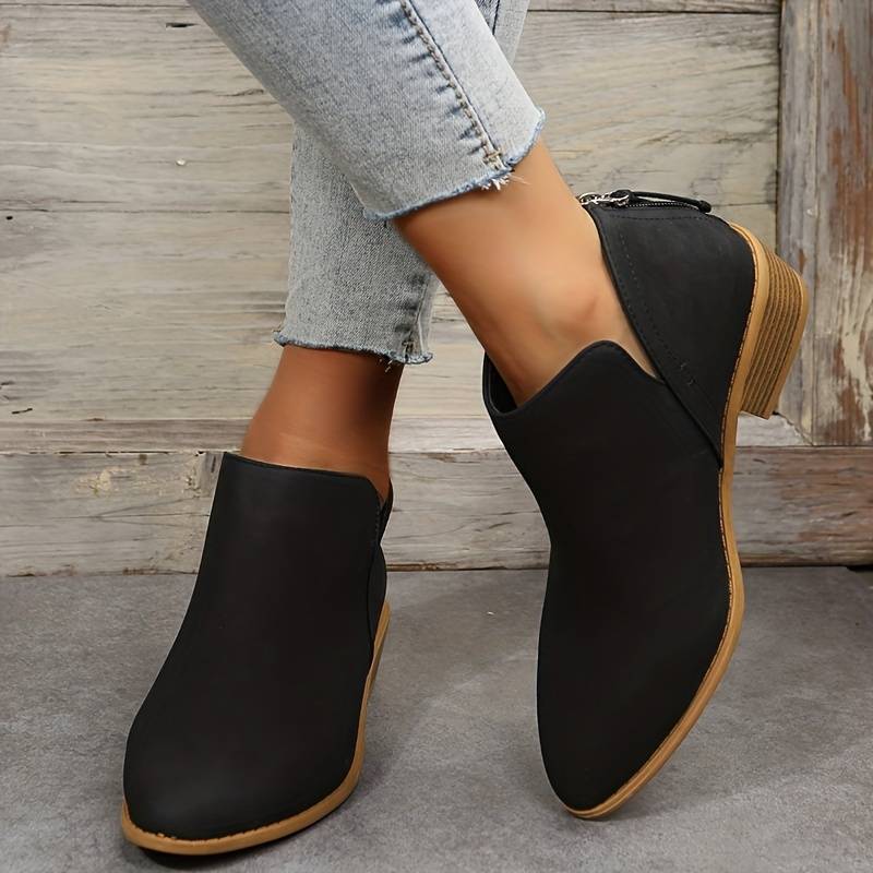 Women's Suede Ankle Boots Pointed Toe Block Heel Stylish Everyday Wear