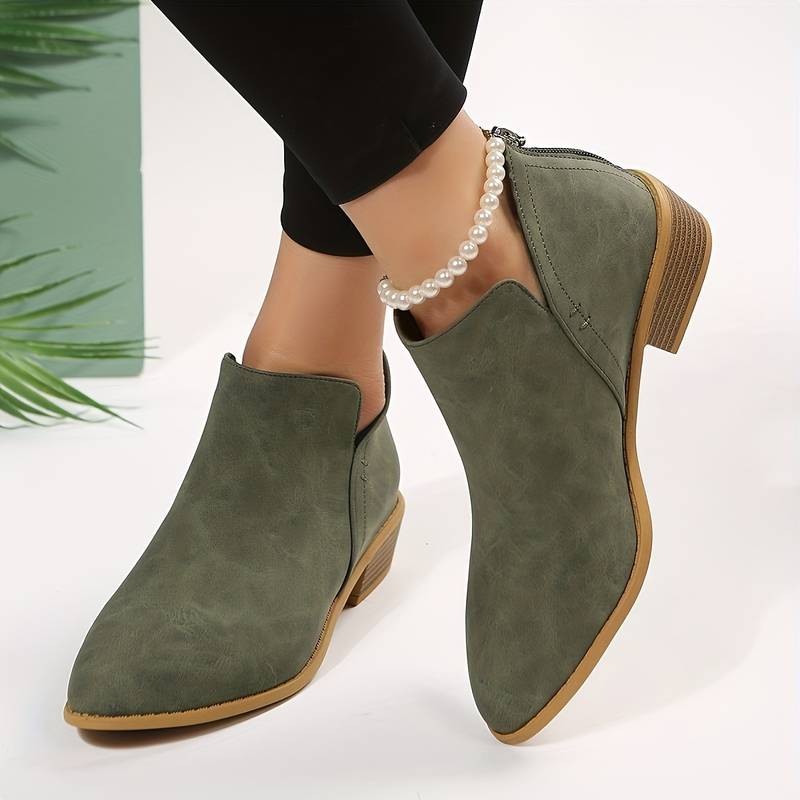 Women's Suede Ankle Boots Pointed Toe Block Heel Stylish Everyday Wear