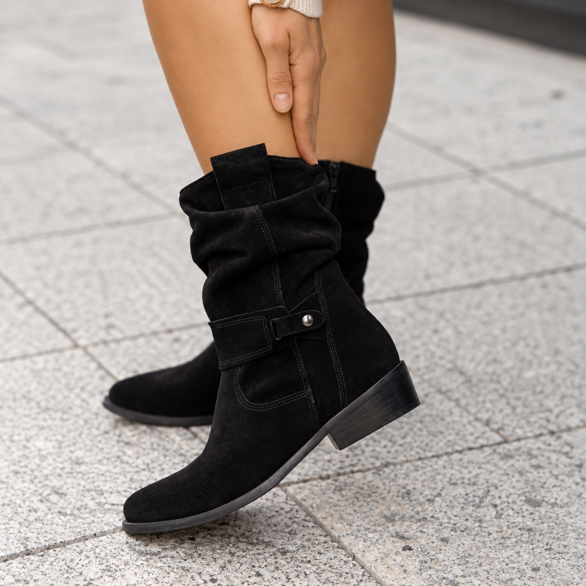 Women's Slouch Ankle Boots Block Heel Stylish Casual Everyday Wear