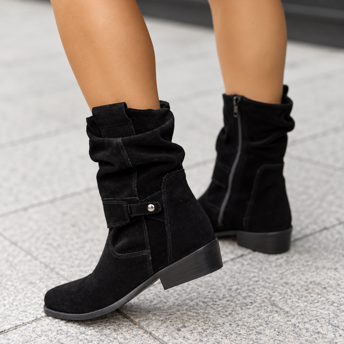 Women's Slouch Ankle Boots Block Heel Stylish Casual Everyday Wear