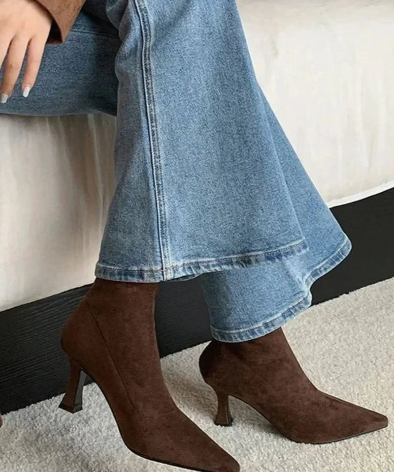 Women's Suede Ankle Boots Pointed Toe Kitten Heel Stylish Footwear