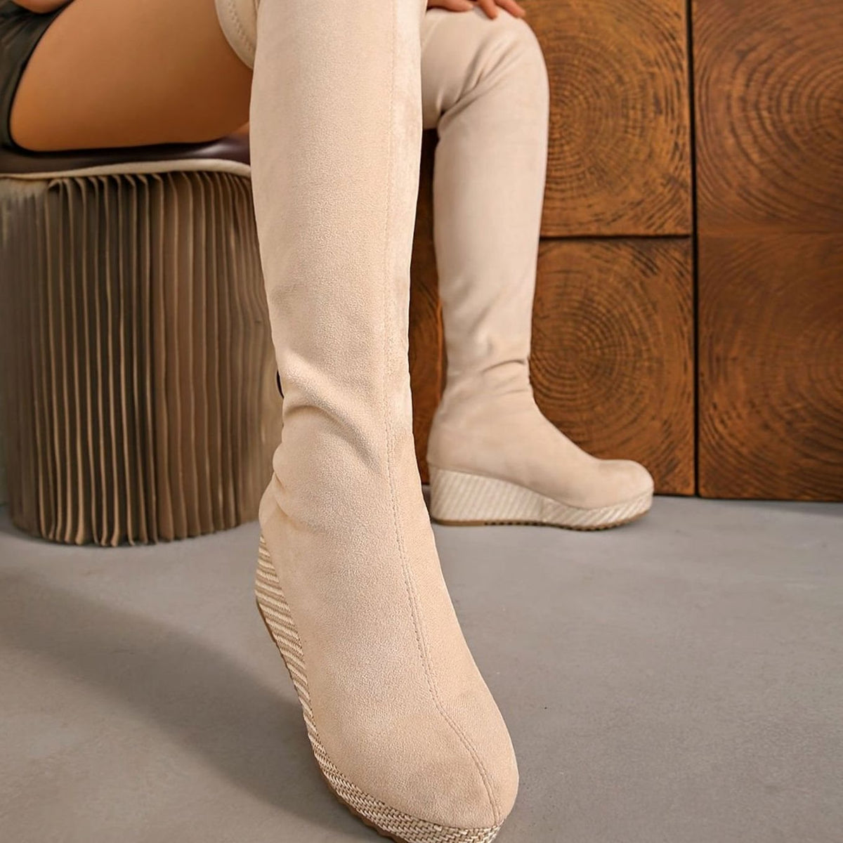 Women's Over the Knee Boots Woven Wedge Sole Stylish Casual Everyday
