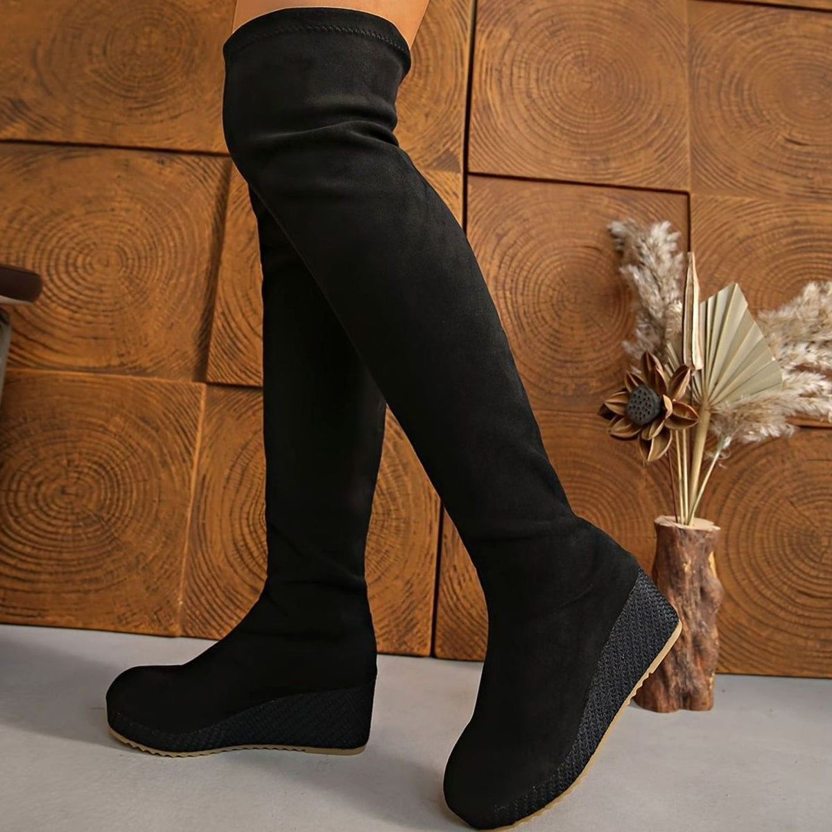 Women's Over the Knee Boots Woven Wedge Sole Stylish Casual Everyday