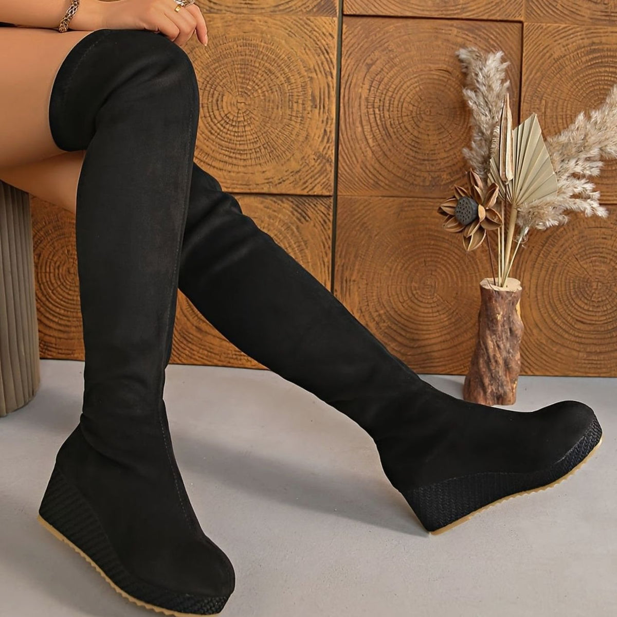Women's Over the Knee Boots Woven Wedge Sole Stylish Casual Everyday