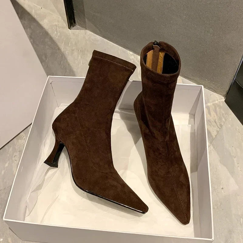 Women's Pointed Toe Heeled Ankle Boots Stiletto Heel Chic Stylish Evening
