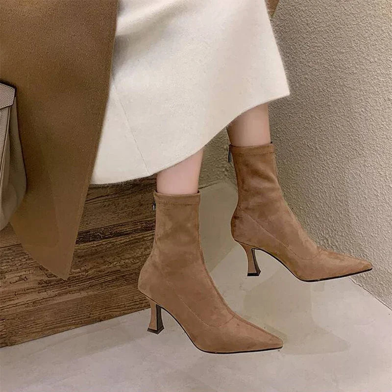 Women's Pointed Toe Heeled Ankle Boots Stiletto Heel Chic Stylish Evening