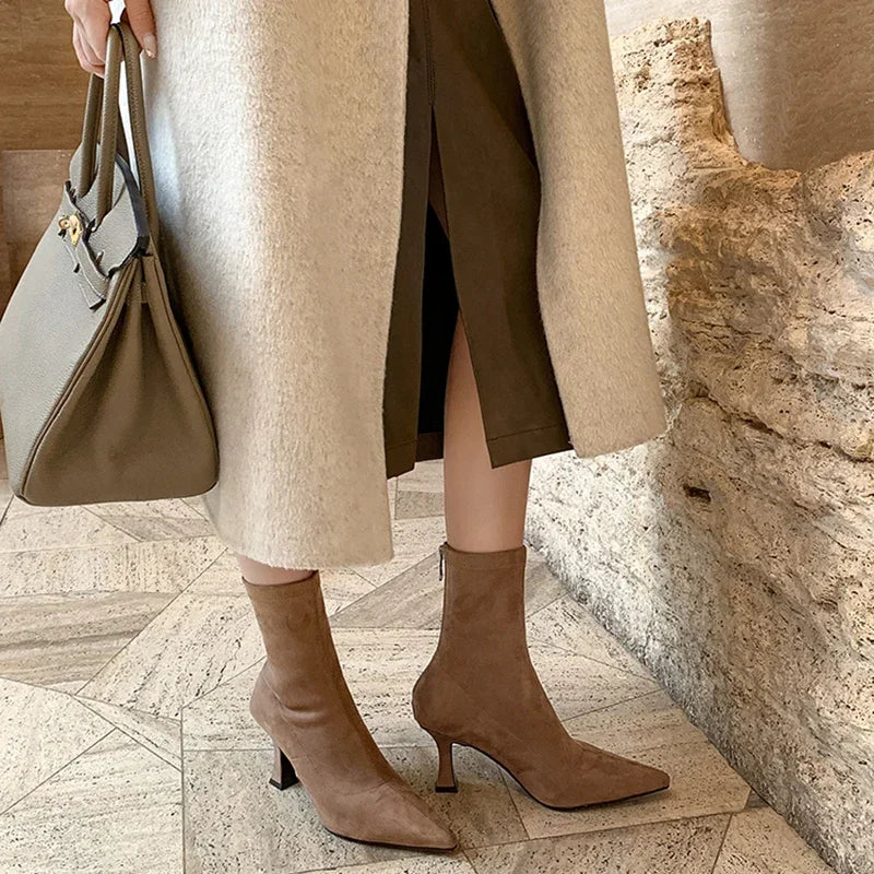 Women's Pointed Toe Heeled Ankle Boots Stiletto Heel Chic Stylish Evening