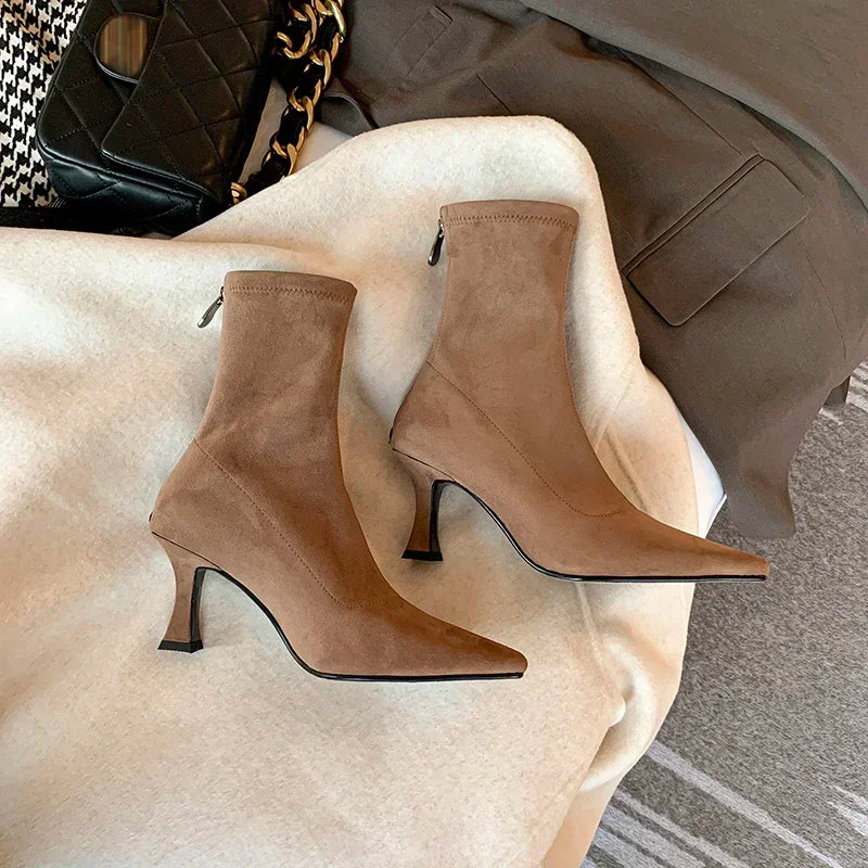 Women's Pointed Toe Heeled Ankle Boots Stiletto Heel Chic Stylish Evening