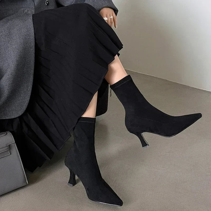 Women's Pointed Toe Heeled Ankle Boots Stiletto Heel Chic Stylish Evening