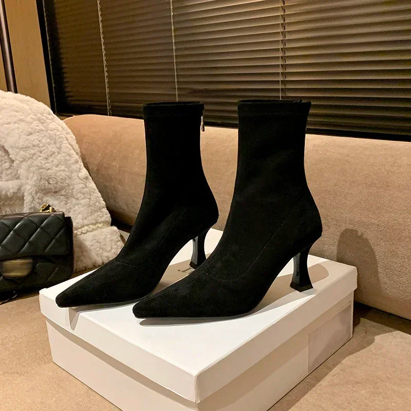 Women's Pointed Toe Heeled Ankle Boots Stiletto Heel Chic Stylish Evening
