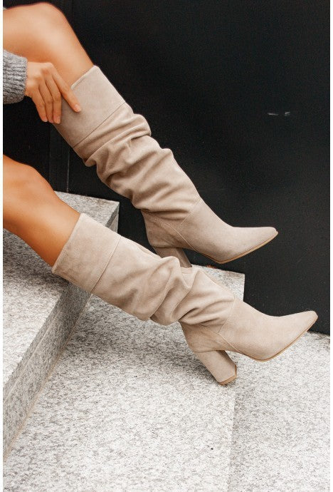 Women's Slouchy Knee High Boots Block Heel Stylish Casual Footwear