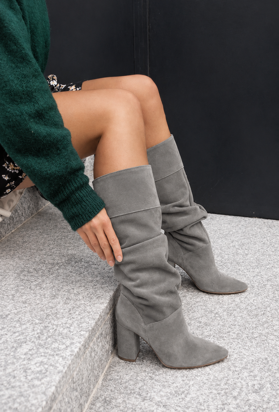 Women's Slouchy Knee High Boots Block Heel Stylish Casual Footwear