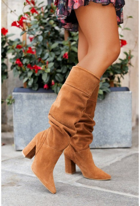 Women's Slouchy Knee High Boots Block Heel Stylish Casual Footwear