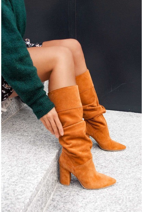 Women's Slouchy Knee High Boots Block Heel Stylish Casual Footwear