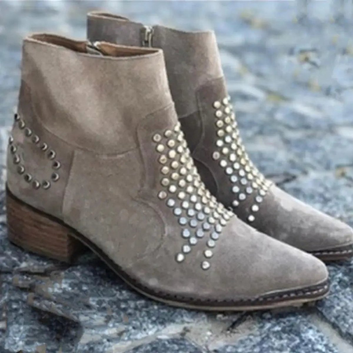 Women's Ankle Boots Block Heel Pointed Toe Studded Stylish Footwear