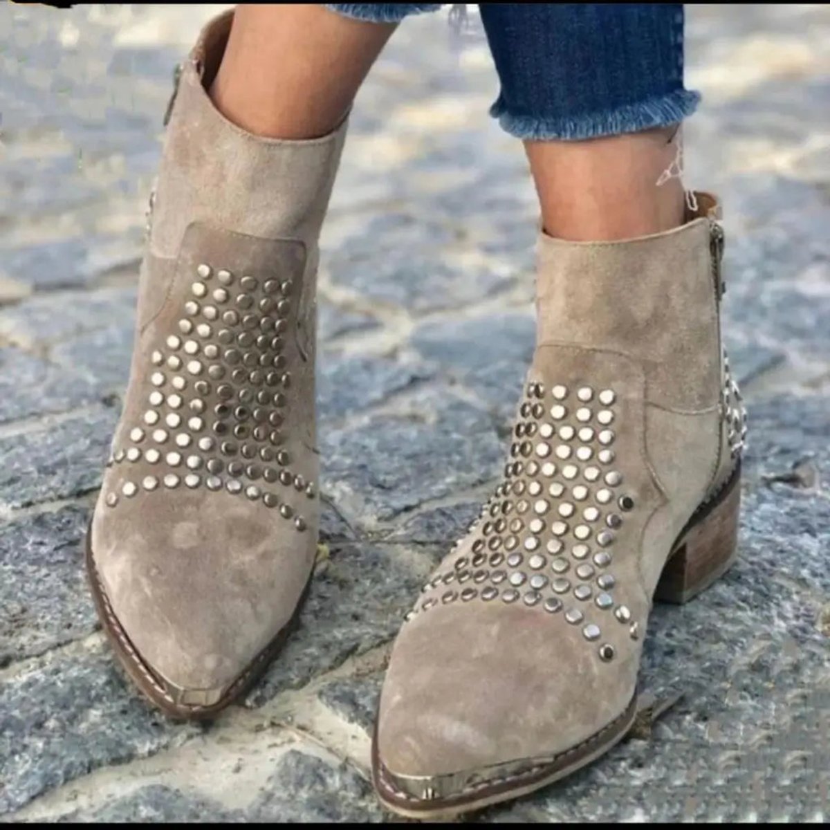 Women's Ankle Boots Block Heel Pointed Toe Studded Stylish Footwear