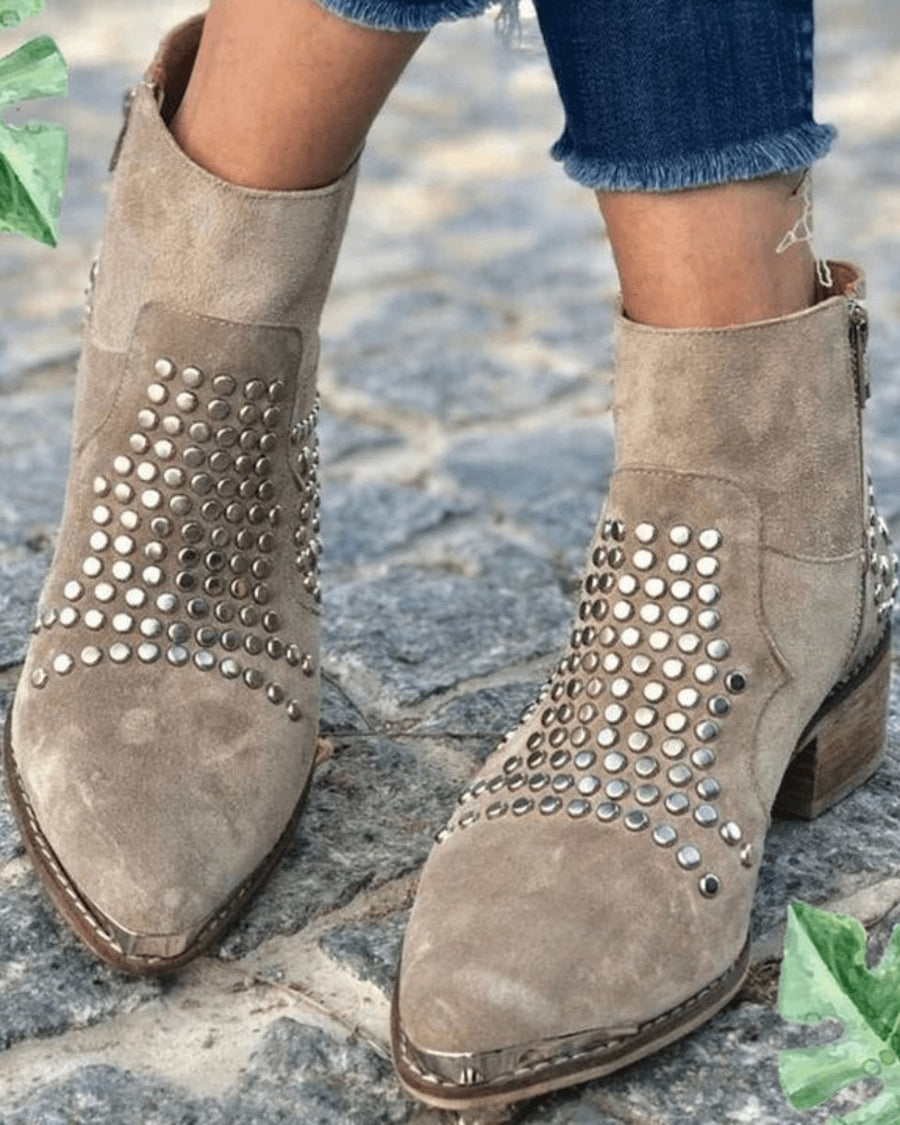 Women's Ankle Boots Block Heel Pointed Toe Studded Stylish Footwear