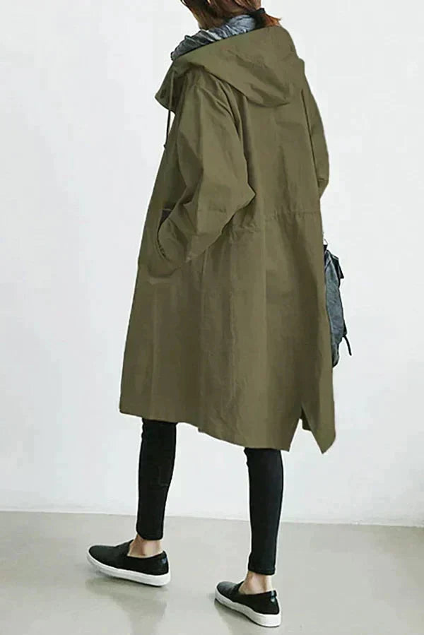 Women's Oversized Trench Coat Waterproof Long Sleeve Relaxed Fit Stylish Outerwear