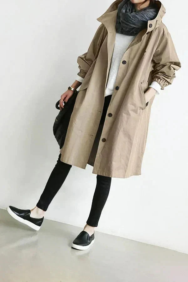 Women's Oversized Trench Coat Waterproof Long Sleeve Relaxed Fit Stylish Outerwear