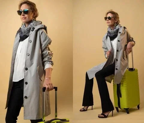 Women's Oversized Trench Coat Waterproof Long Sleeve Relaxed Fit Stylish Outerwear