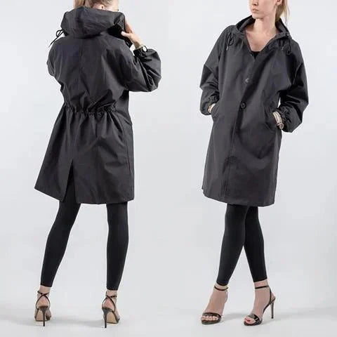 Women's Oversized Trench Coat Waterproof Long Sleeve Relaxed Fit Stylish Outerwear