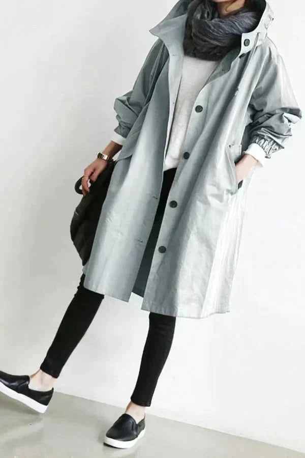 Women's Oversized Trench Coat Waterproof Long Sleeve Relaxed Fit Stylish Outerwear