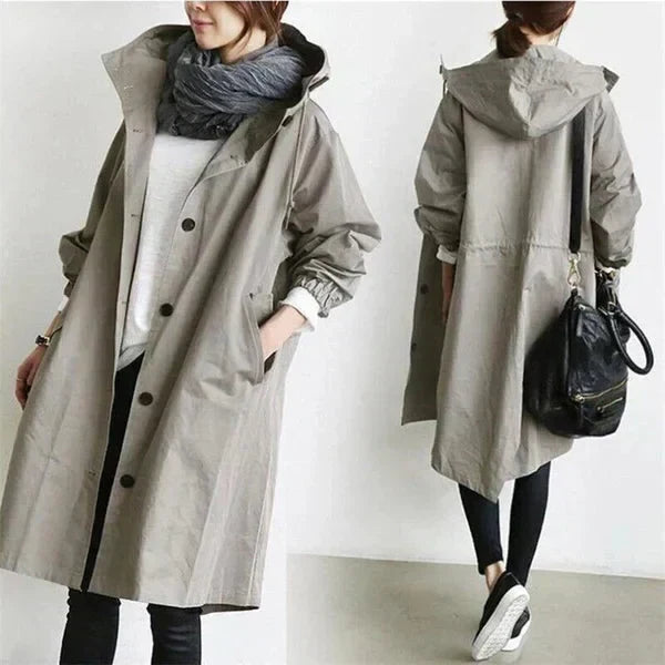 Women's Oversized Trench Coat Waterproof Long Sleeve Relaxed Fit Stylish Outerwear