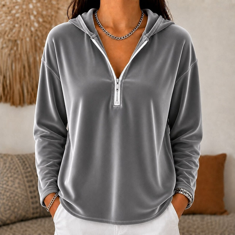 Women's Casual Quarter Zip Hoodie Long Sleeve with Hood Relaxed Fit Everyday