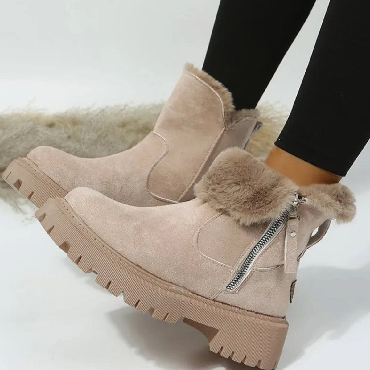Women's Ankle Boots Fluffy Collar Casual Winter Style Everyday Wear