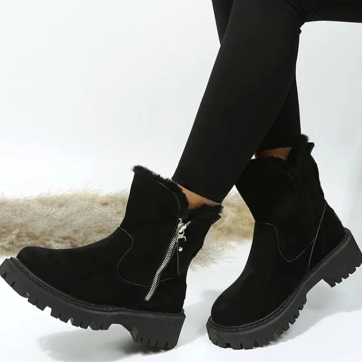 Women's Ankle Boots Fluffy Collar Casual Winter Style Everyday Wear