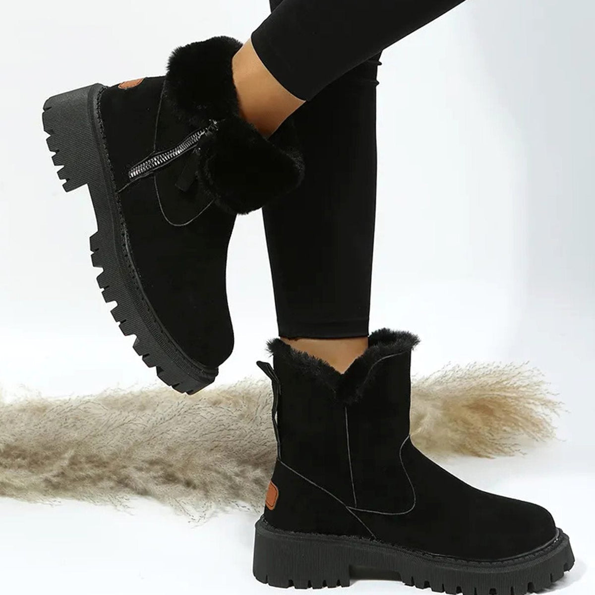 Women's Ankle Boots Fluffy Collar Casual Winter Style Everyday Wear